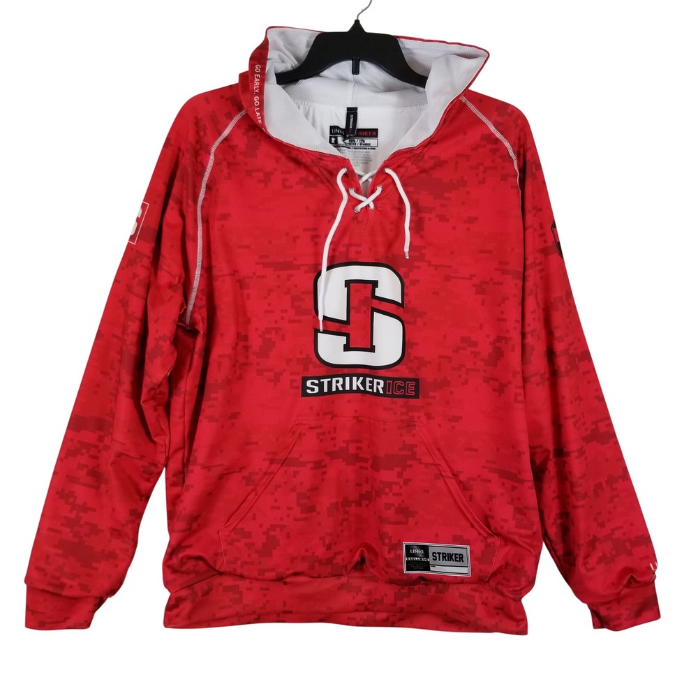 UNRL Striker Ice‎ Men XL Red Digi Camo Hockey Lace Up Hoodie Sweatshirt XL